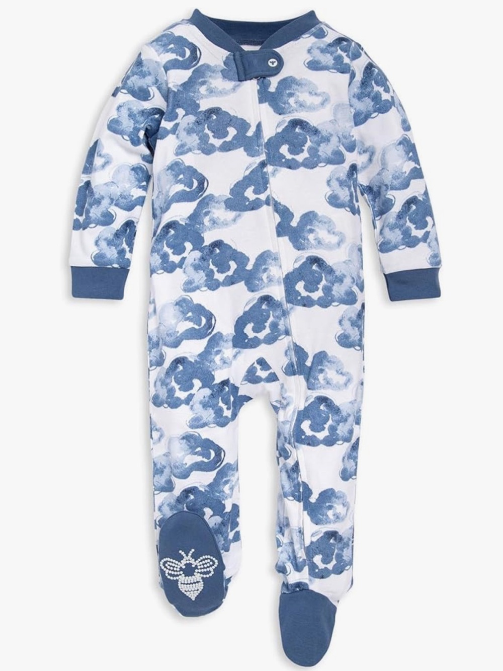 Baby Burt Bees Footed One-Piece in Navy Cloud Print